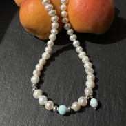 Choker Natural Pearls with Larimar
